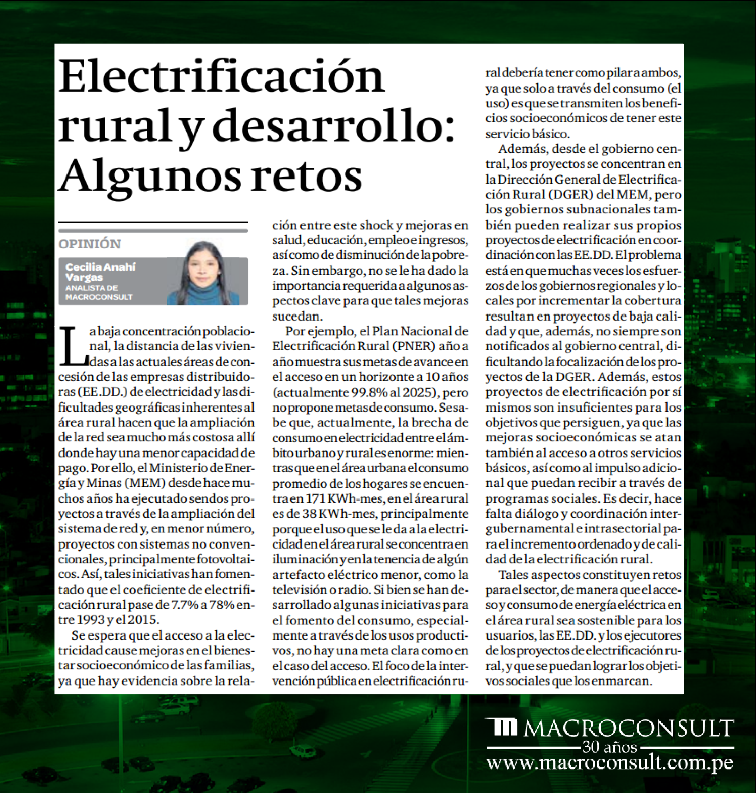 Cecilia Vargas opina acerca de los retos en electrificación rural que hay en el Perú