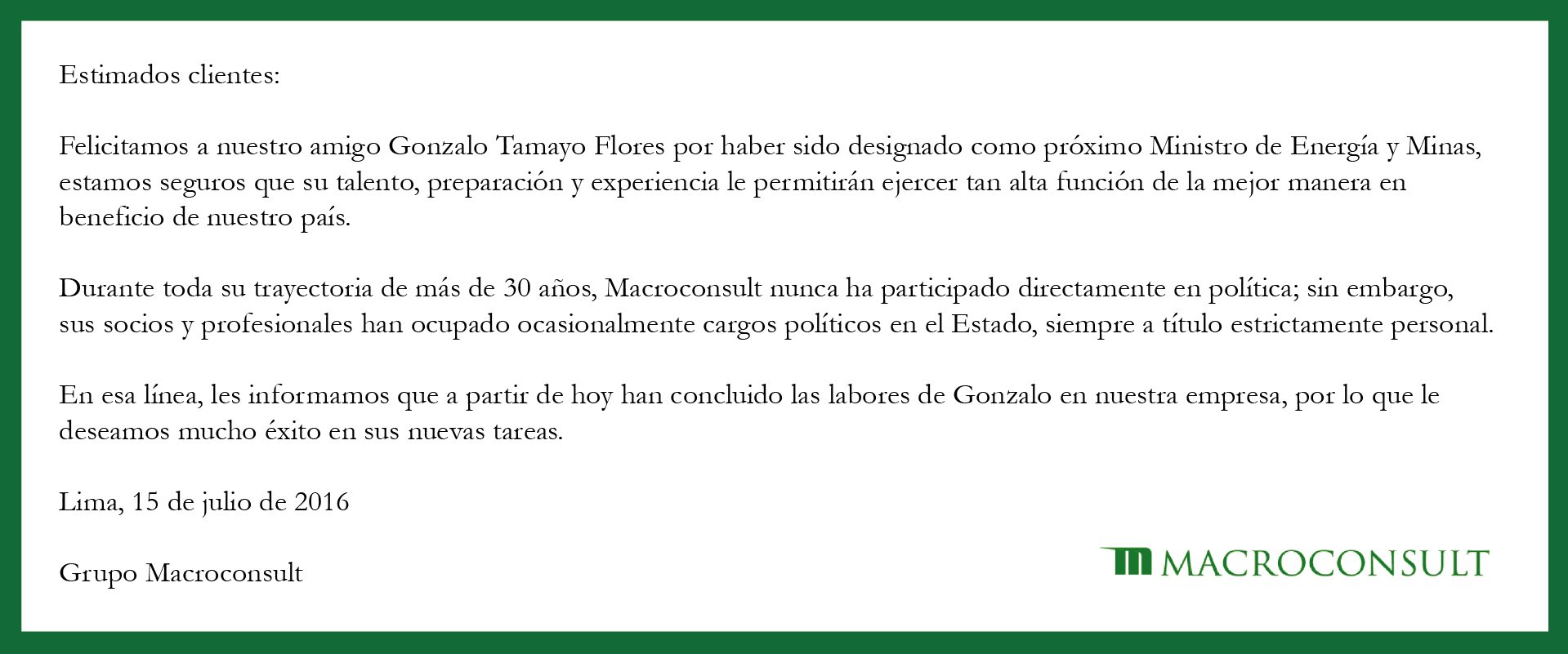 Comunicado Macroconsult