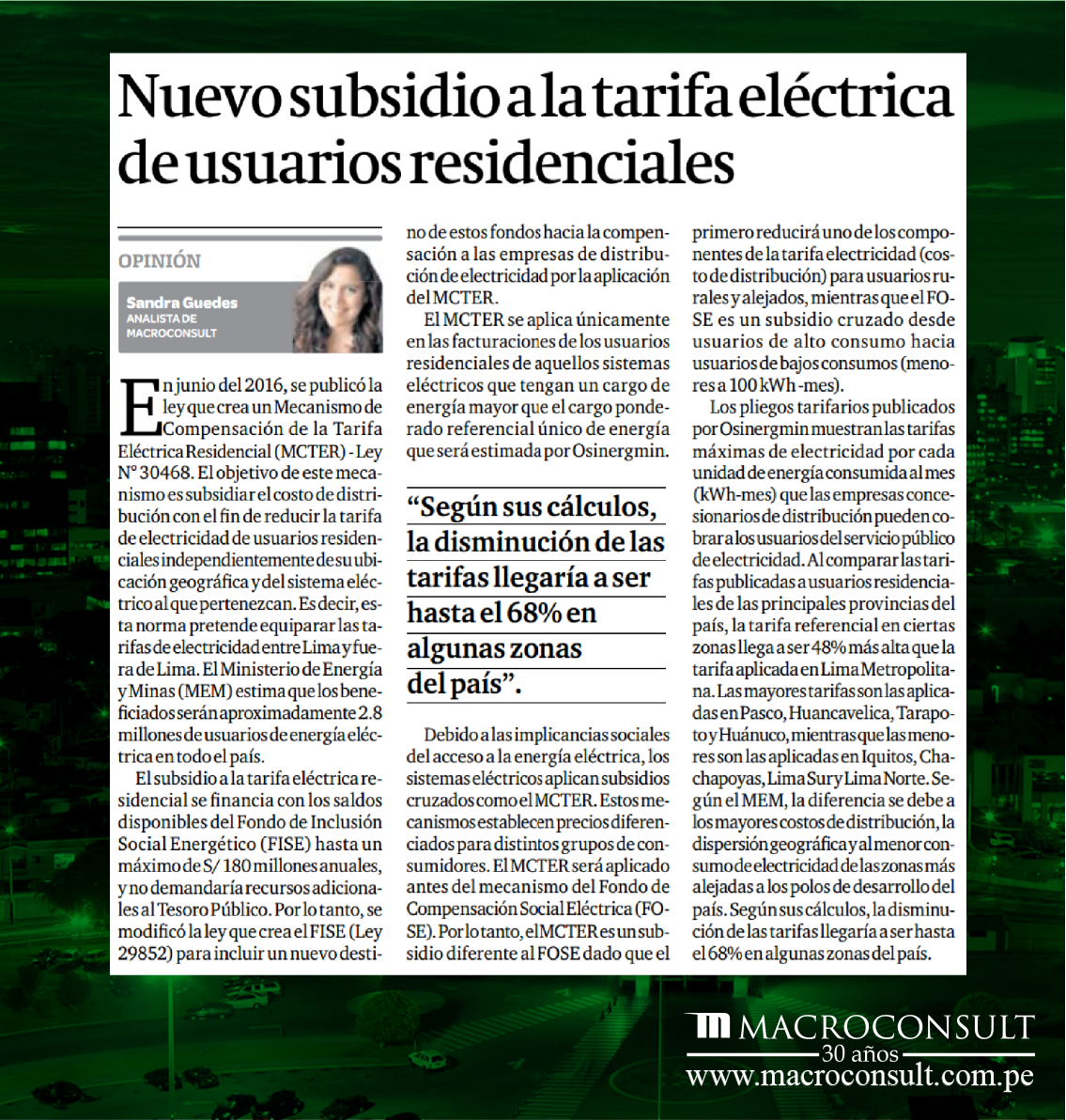 Sandra Guedes analiza el nuevo subsidio que reducirá las tarifas eléctricas en algunas zonas del país