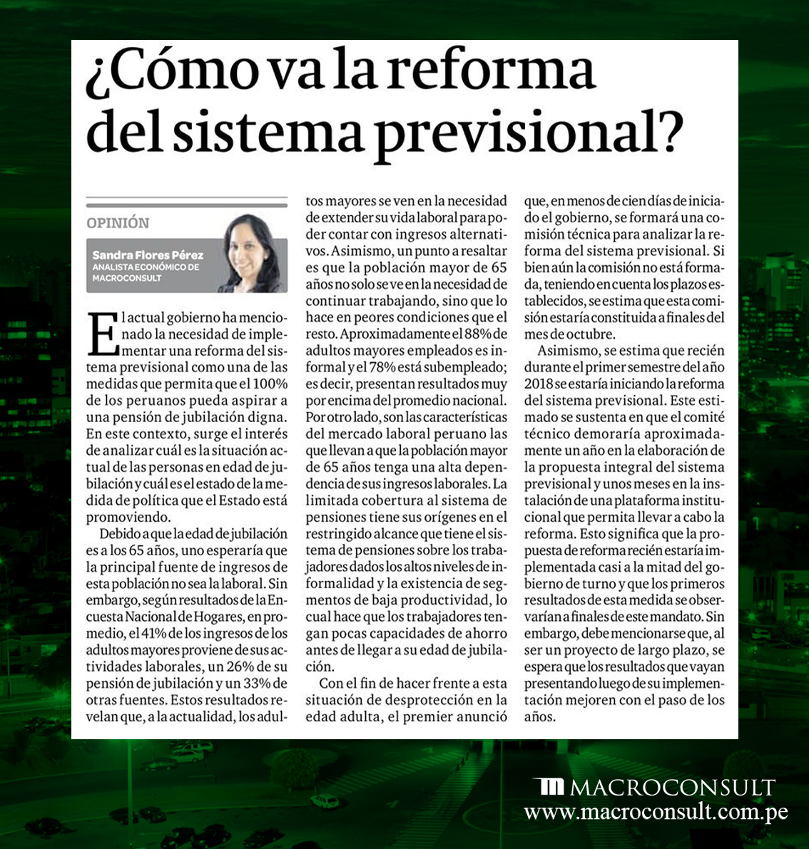 Sandra Flores opina sobre la reforma del sistema previsional