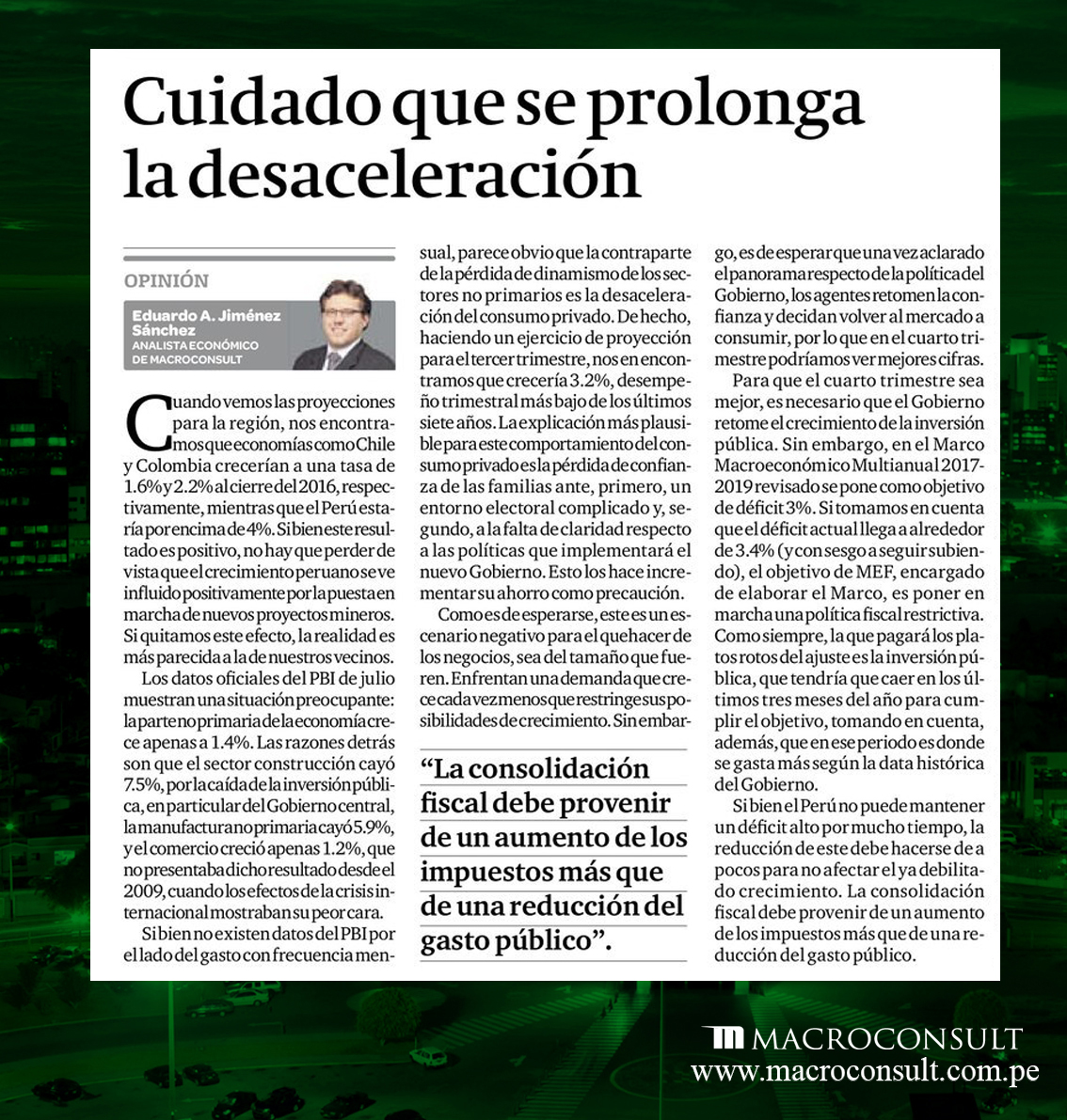 Eduardo Jiménez comenta sobre el riesgo de enfriamiento de la economía