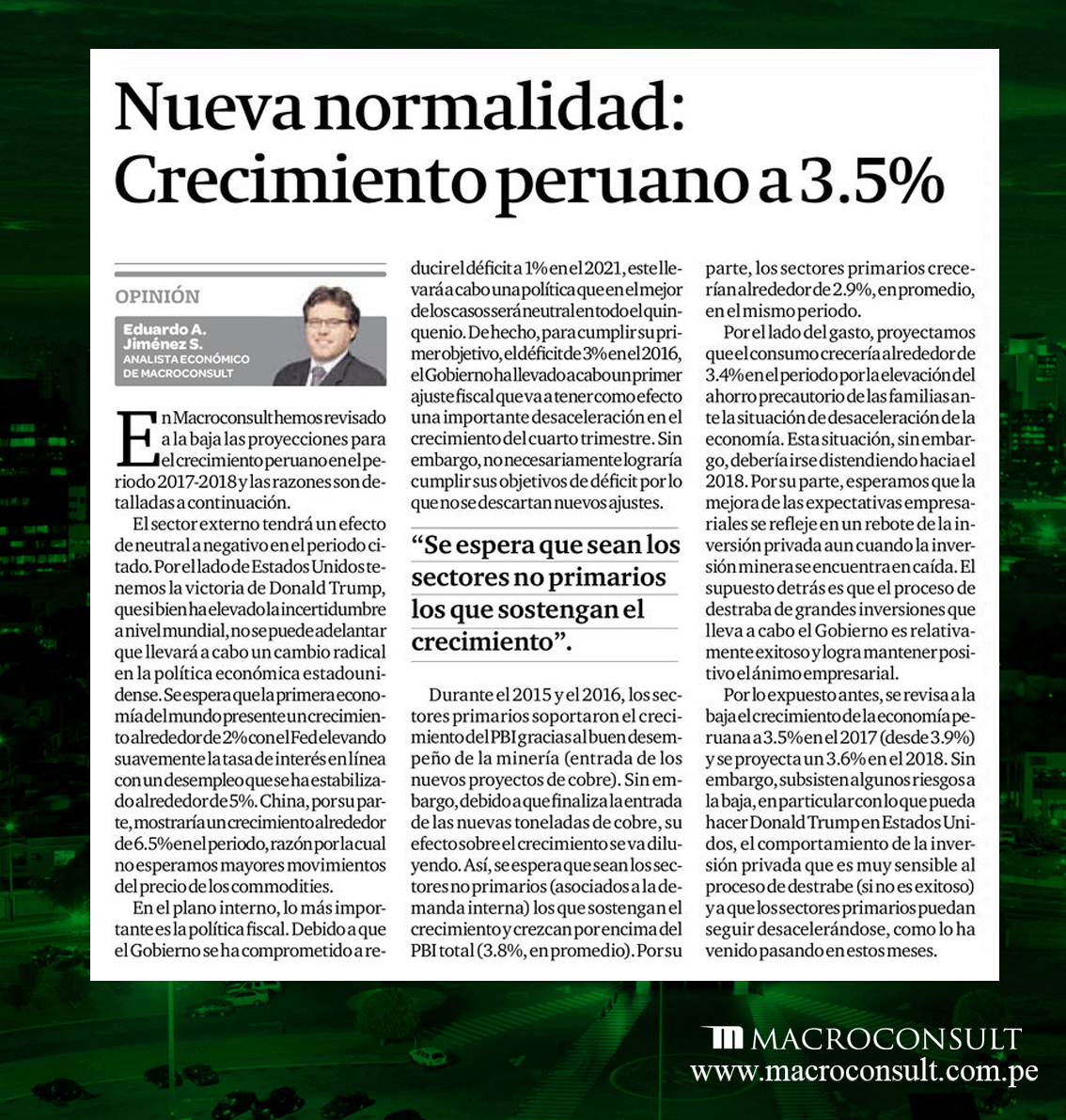 Eduardo Jiménez explica porque se revisan a la baja las proyecciones 2017-2018 a 3.5%